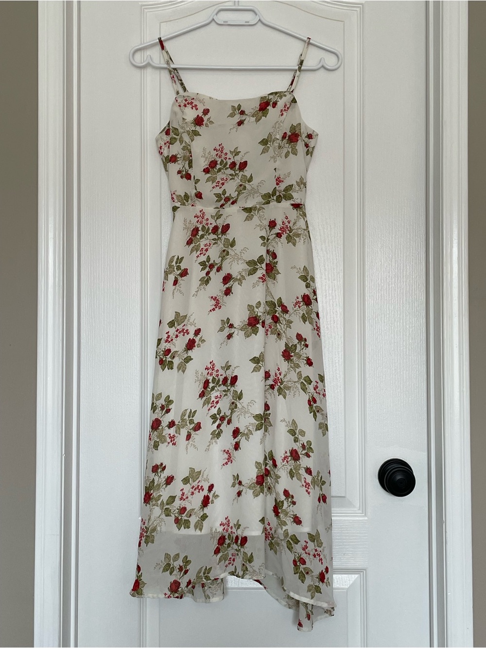 SHEIN Ivory Midi Dress with Red & Green Floral Print